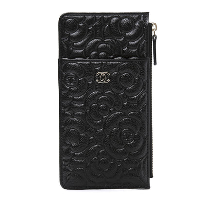 Chanel Caviar Camellia Embossed Classic Flat Wallet Pouch Black 1 of 10