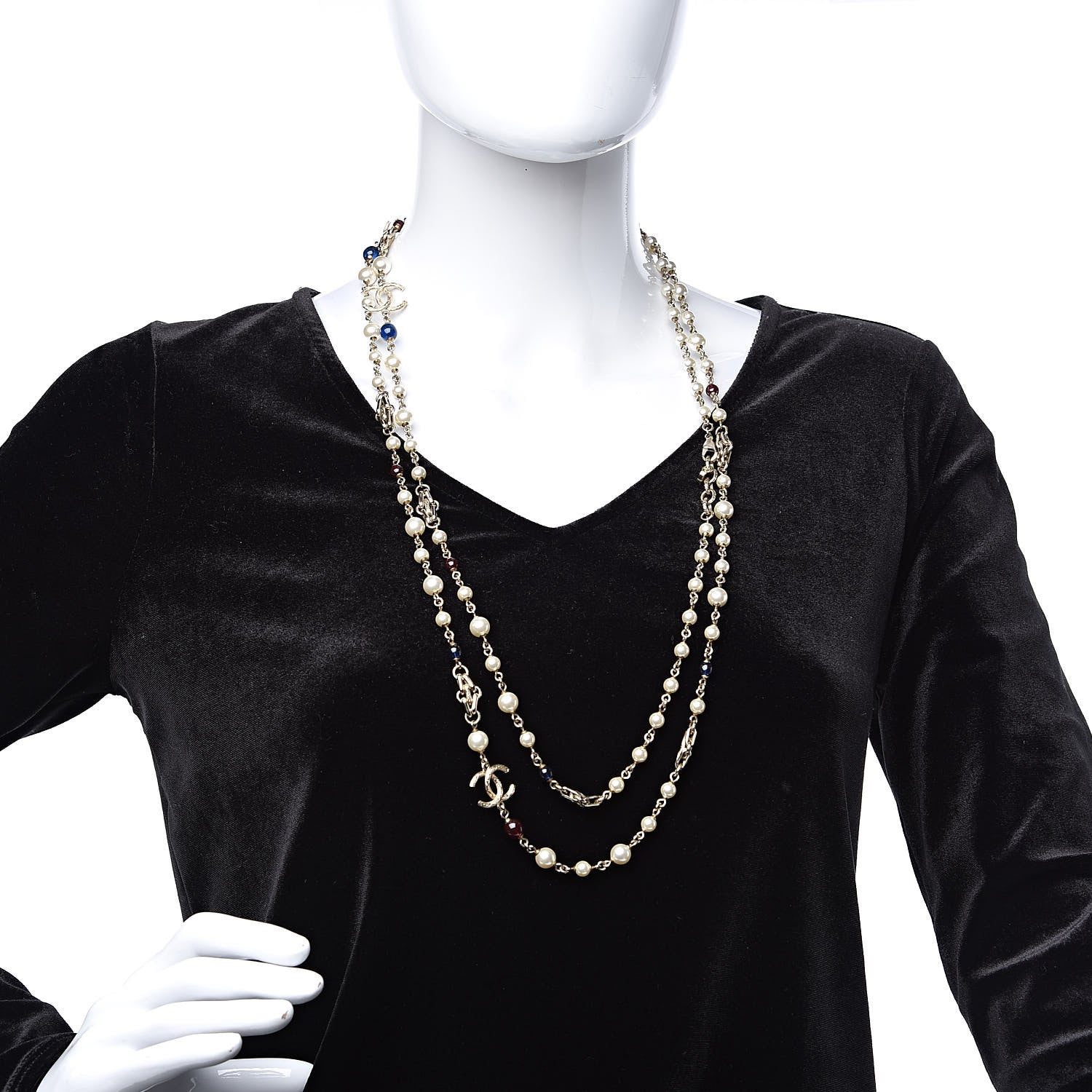 Chanel Pearl Resin Bead CC Long Necklace Gold Red Blue 2 of 5
