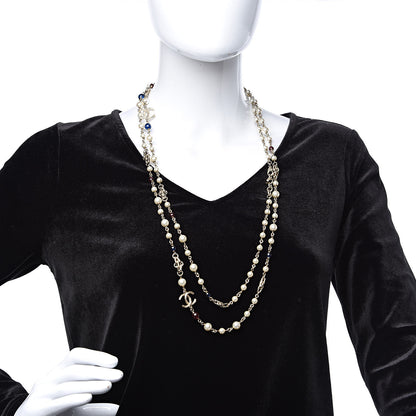 Chanel Pearl Resin Bead CC Long Necklace Gold Red Blue 2 of 5