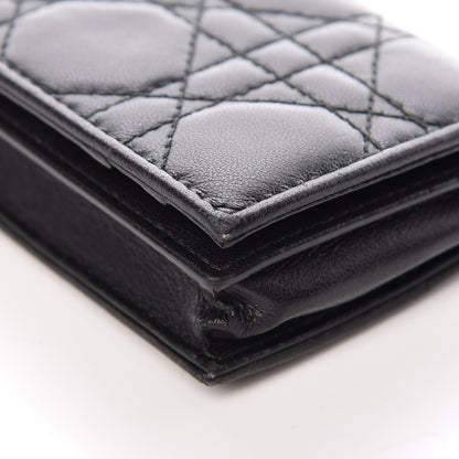 Christian Dior Lambskin Cannage Small Lady Dior Flap Card Holder Black 9 of 12