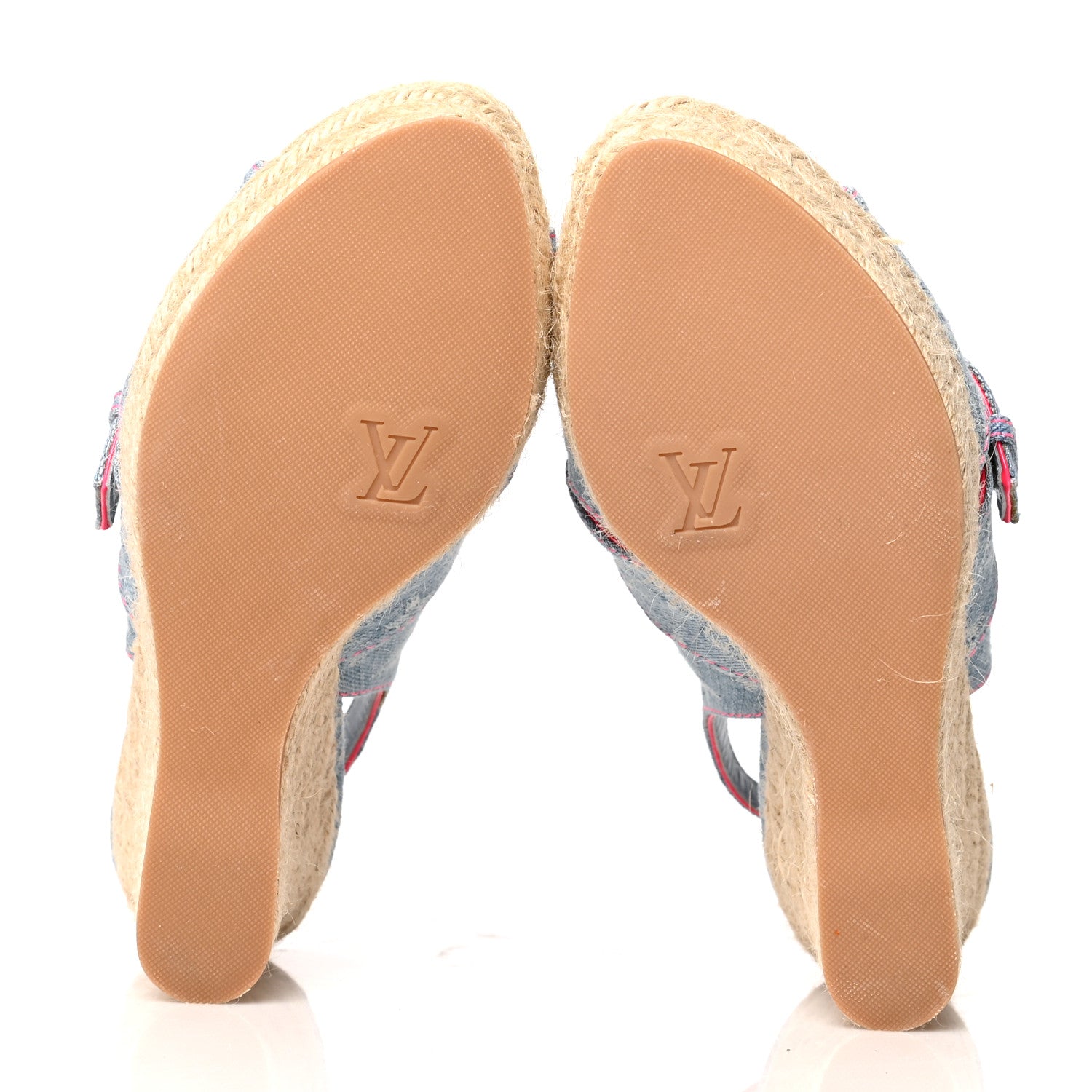 Louis Vuitton Denim Monogram Espadrille Wedge Sandals 39 Blue 5 of 11