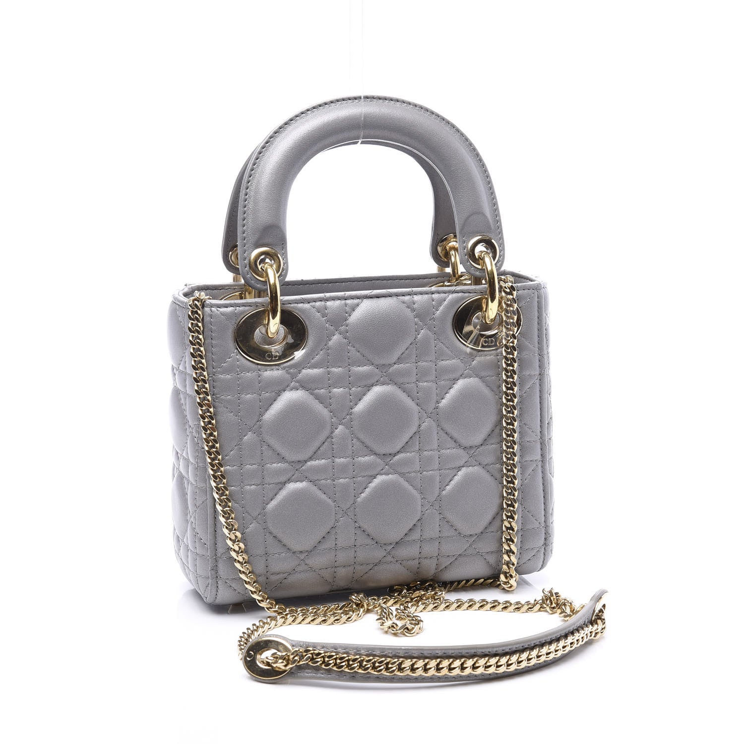 Christian Dior Metallic Lambskin Cannage Mini Lady Dior Grey 2 of 9