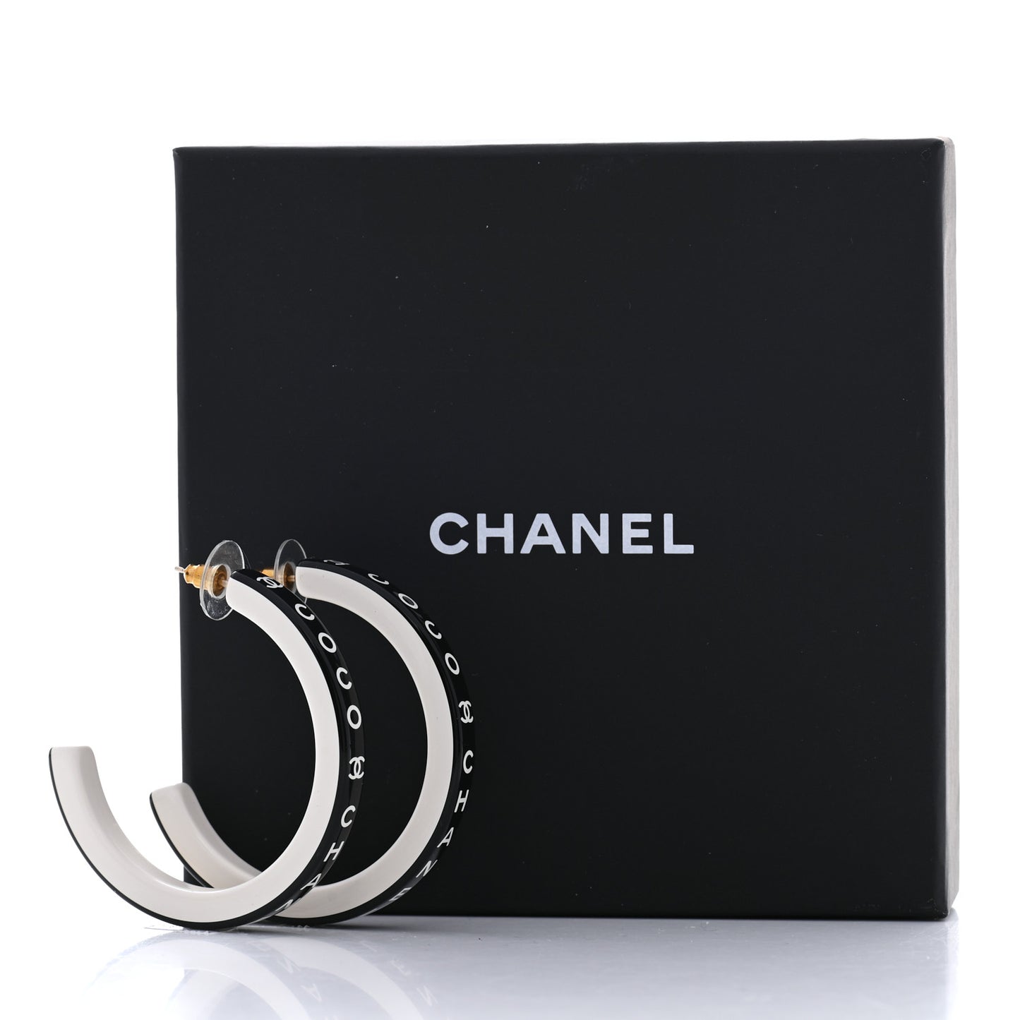 Resin Logo Hoop Earrings Black White