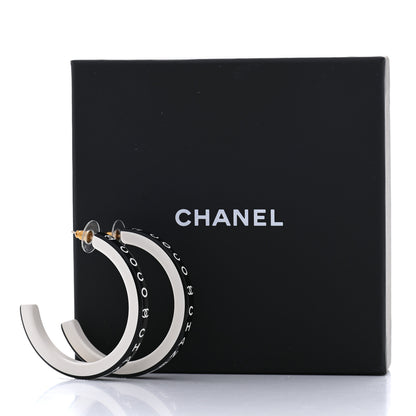 Chanel Resin Logo Hoop Earrings Black White 5 of 5