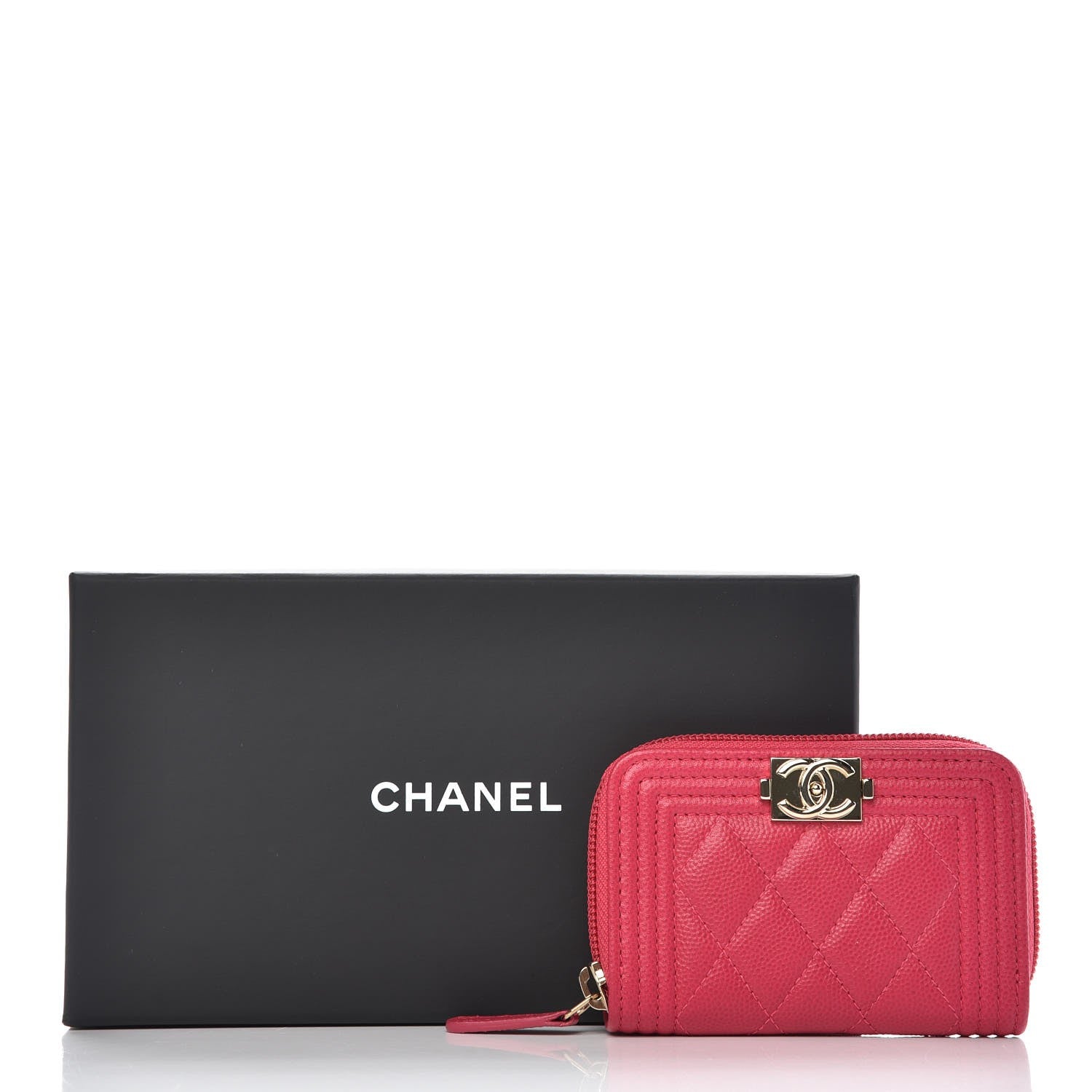 Chanel Caviar Quilted Boy Zip Around Coin Purse Wallet Fuchsia 8 of 8