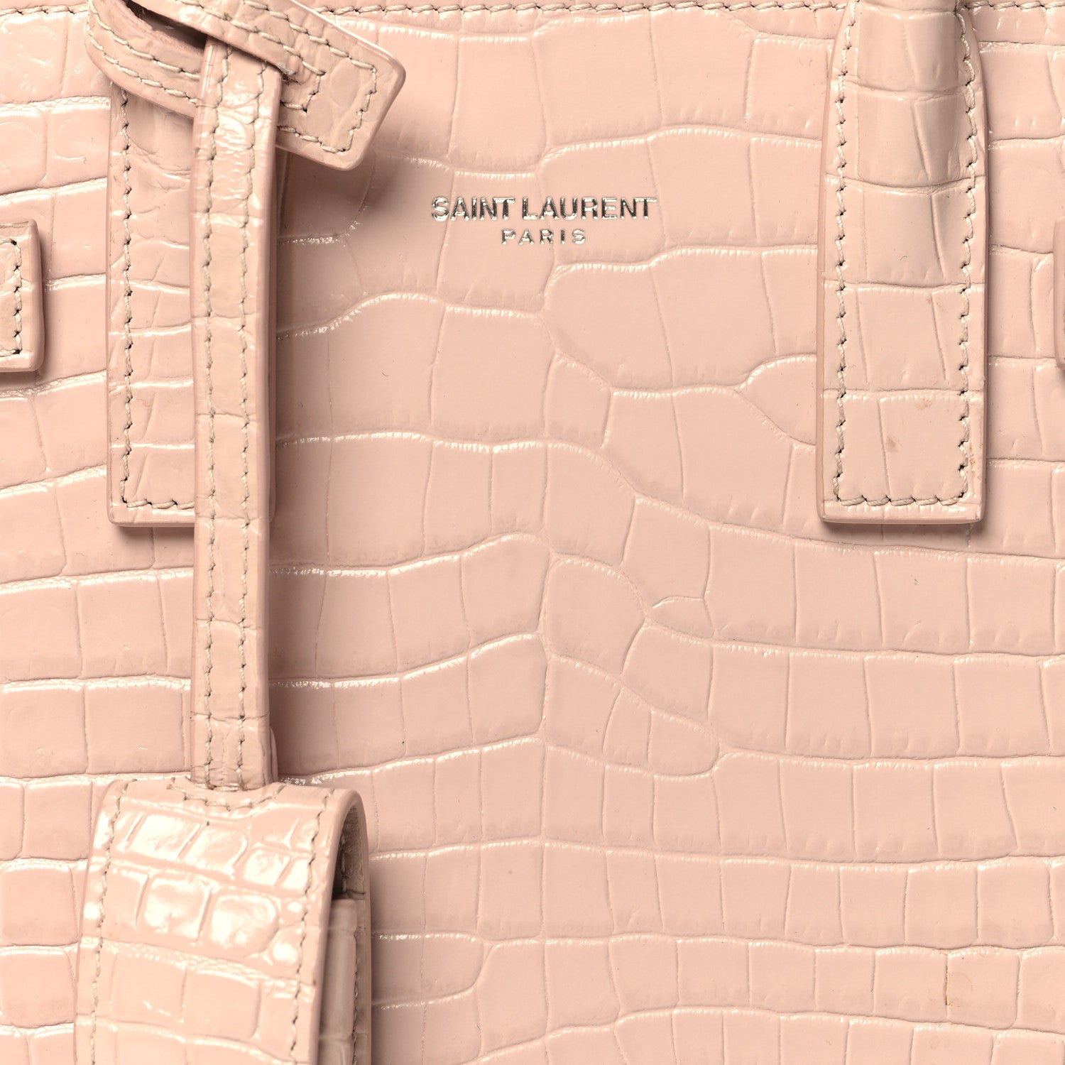 Saint Laurent Calfskin Crocodile Embossed Nano Sac De Jour Rose