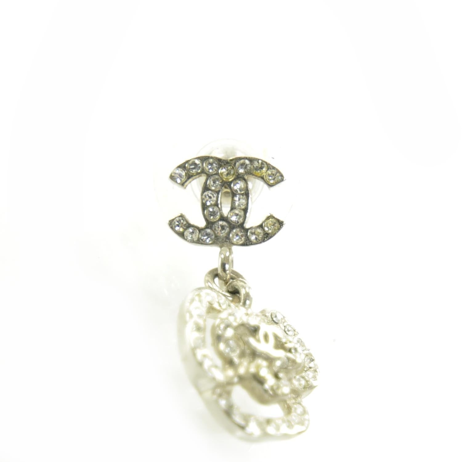 Chanel Crystal CC Camellia Drop Earrings Silver 5 of 5