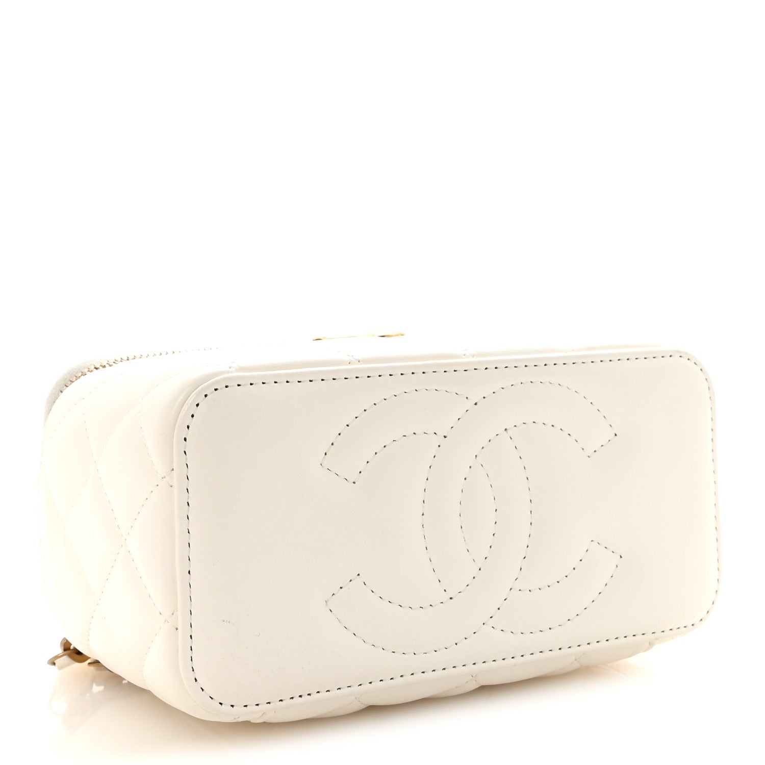 Chanel Lambskin Enamel Quilted Logo Small Vanity Case With Chain White 4 of 11