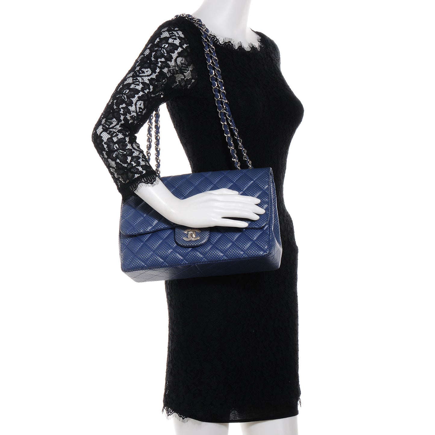Lambskin Perforated Jumbo Single Flap Blue