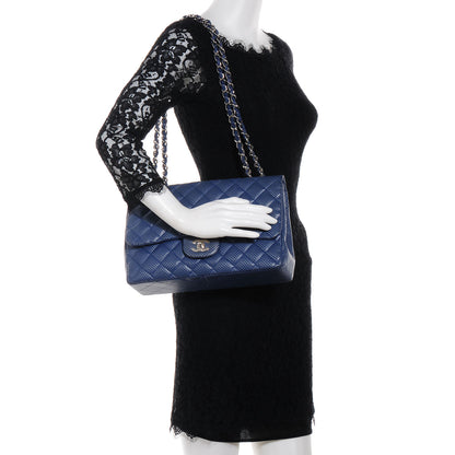 Chanel Lambskin Perforated Jumbo Single Flap Blue 2 of 8