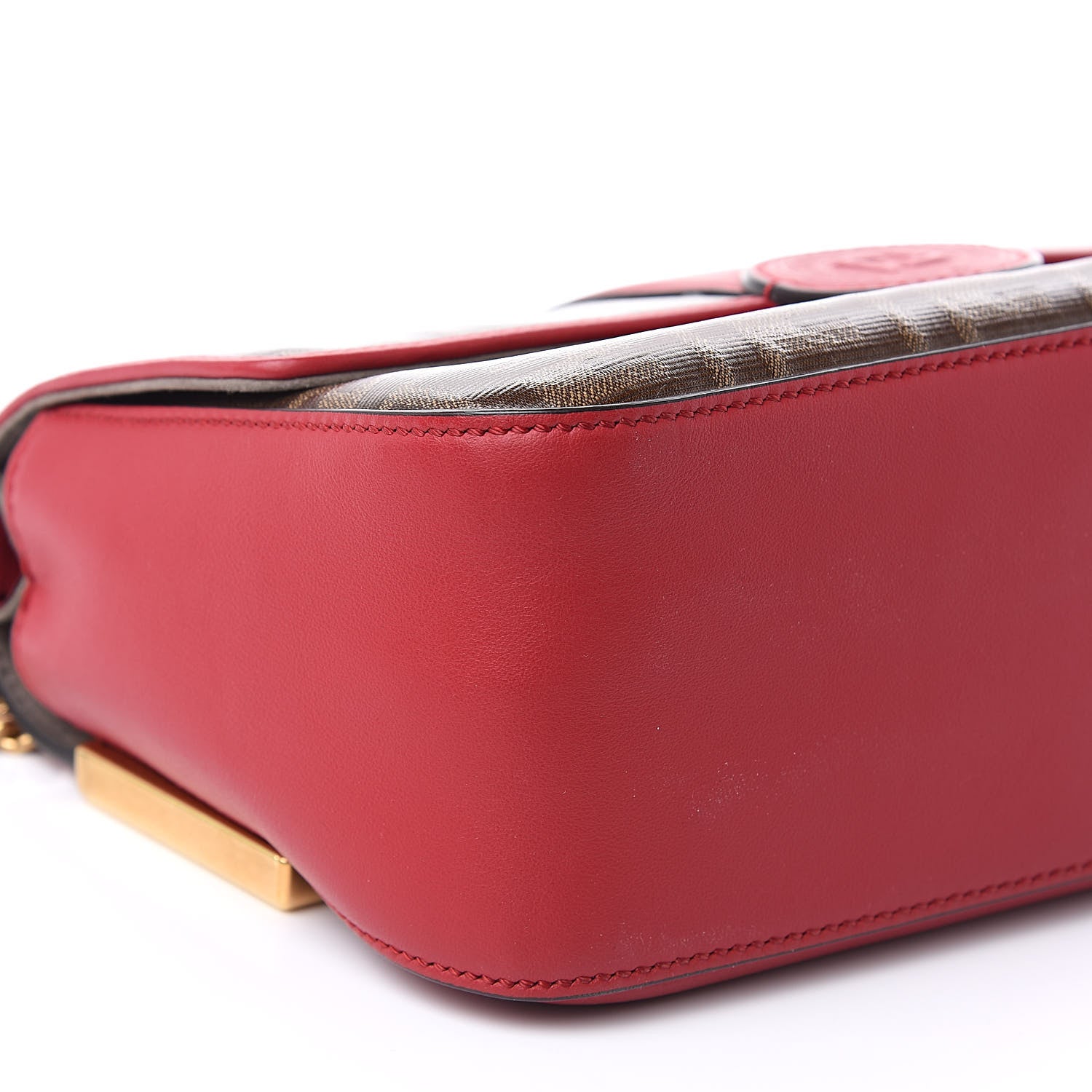 Fendi Vitello Grace Glazed Fabric FF 1974 Double F Shoulder Bag Fragola Mogano Panna 10 of 11