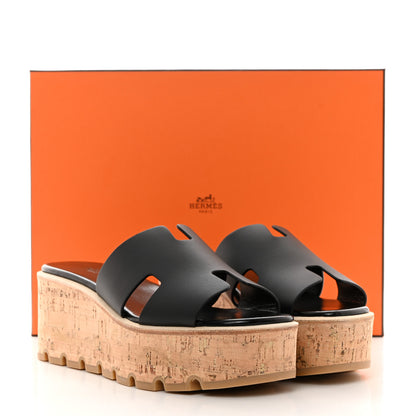 Hermes Calfskin Cork Eze 30 Sandals 39 Black 9 of 9