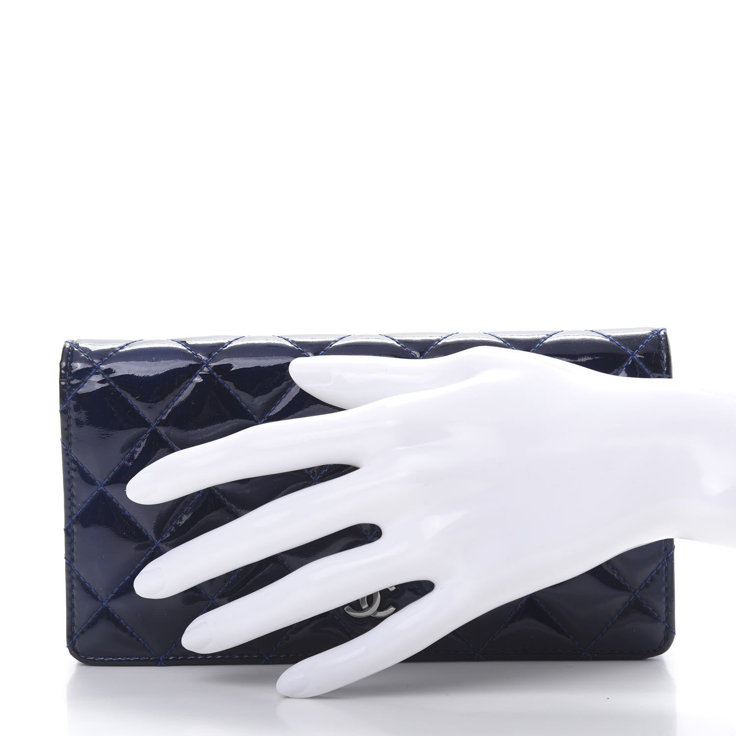 Chanel Patent Calfskin Quilted Yen Wallet Blue 2 of 11
