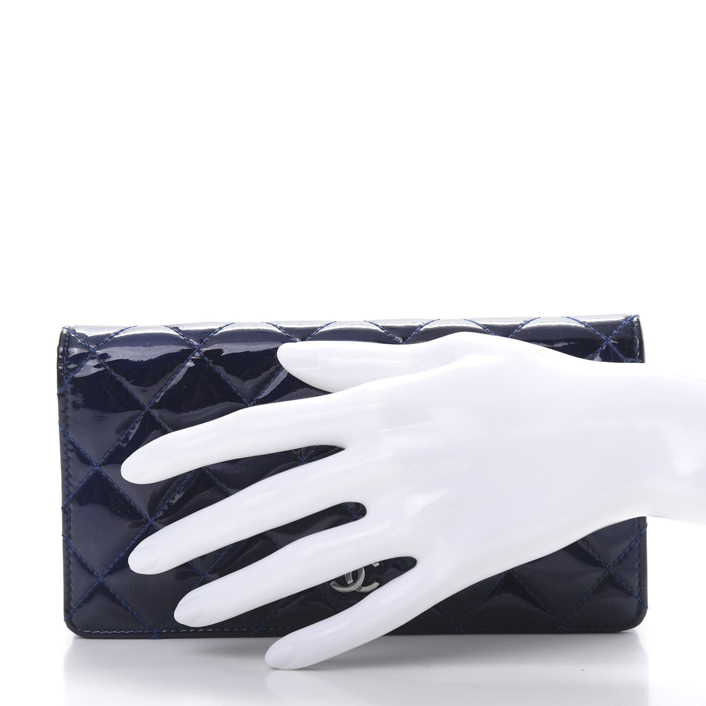 Patent Calfskin Quilted Yen Wallet Blue