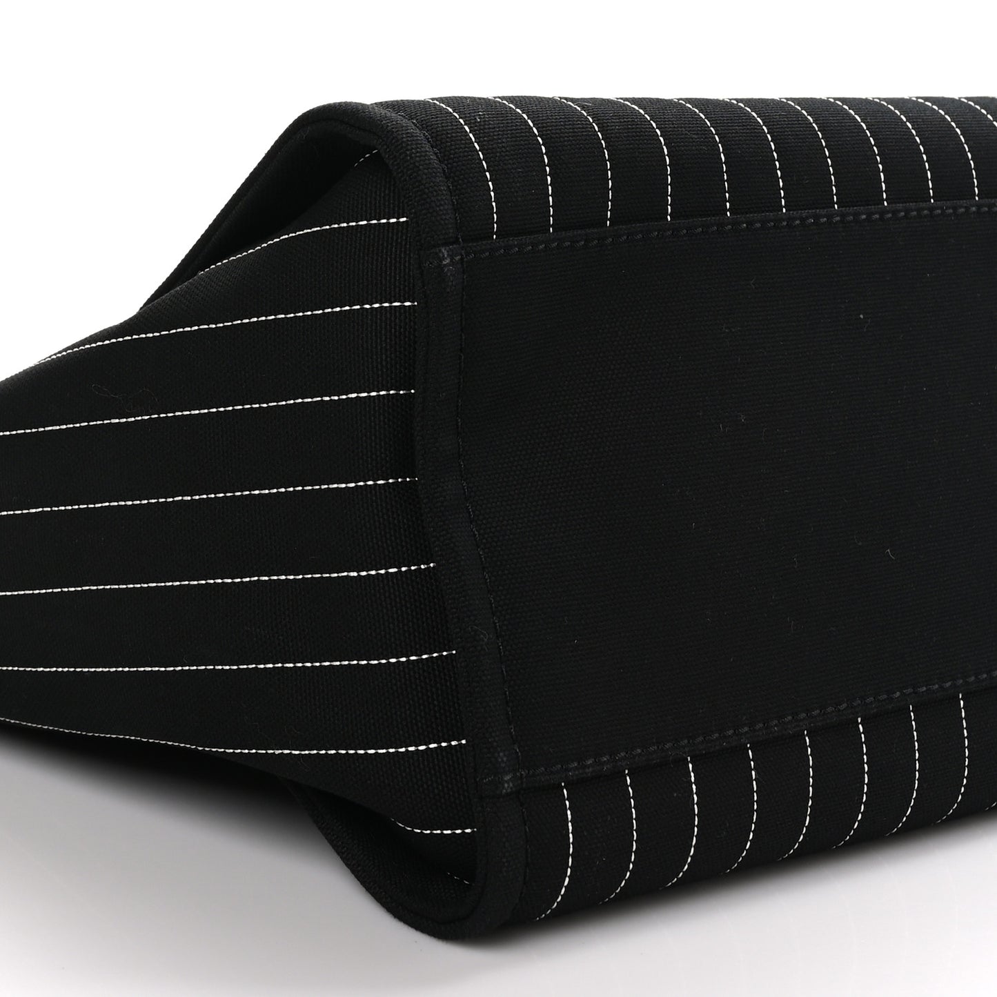 Canvas Calfskin Striped Medium Deauville Tote Black White