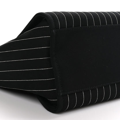 Chanel Canvas Calfskin Striped Medium Deauville Tote Black White 10 of 11