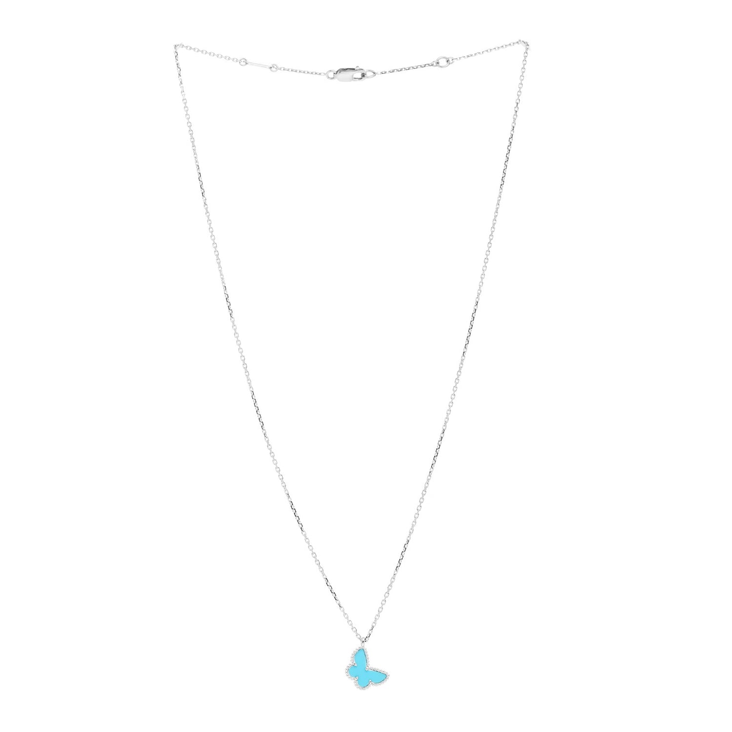 18K White Gold Turquoise Sweet Alhambra Butterfly Pendant Necklace