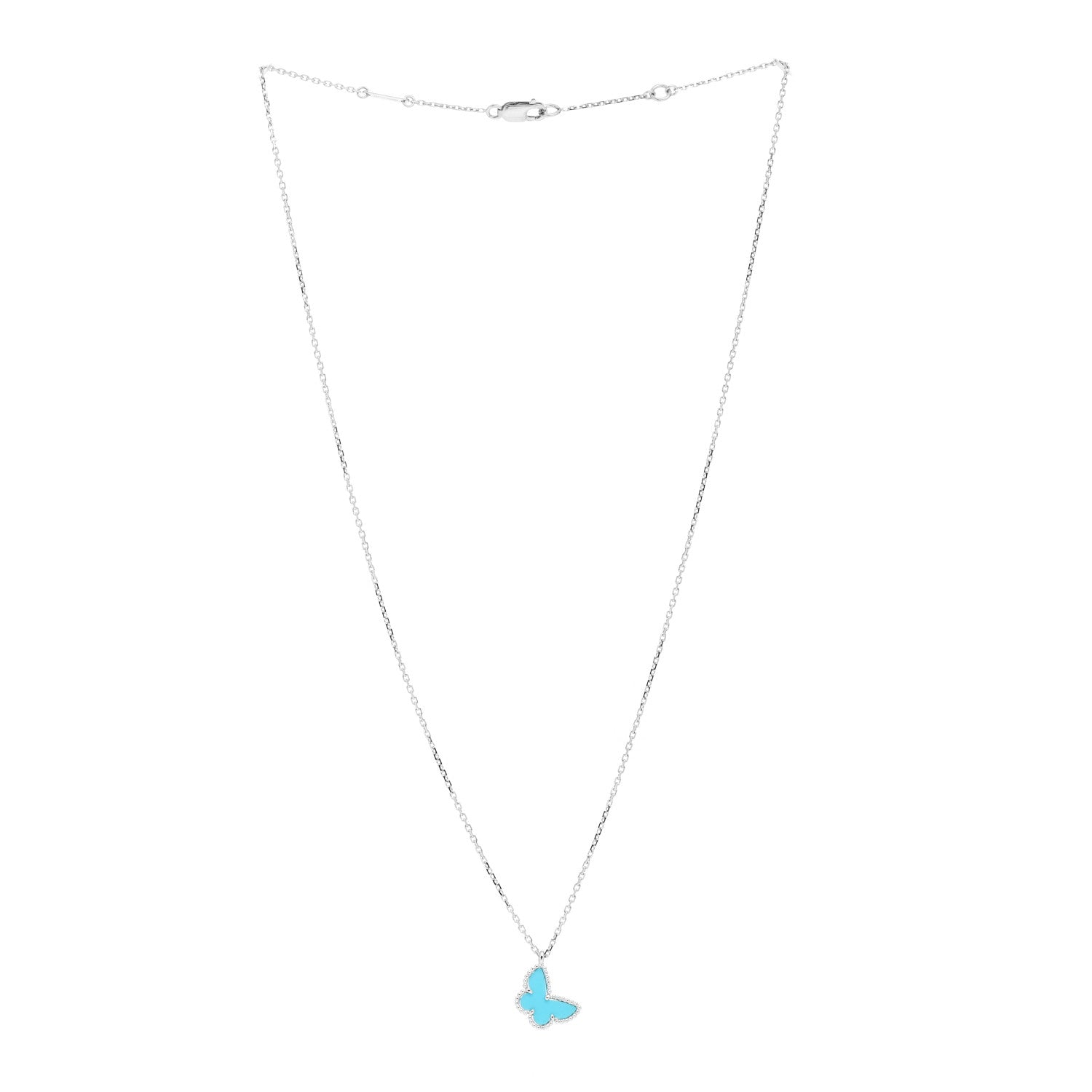 Van Cleef & Arpels 18K White Gold Turquoise Sweet Alhambra Butterfly Pendant Necklace 3 of 4