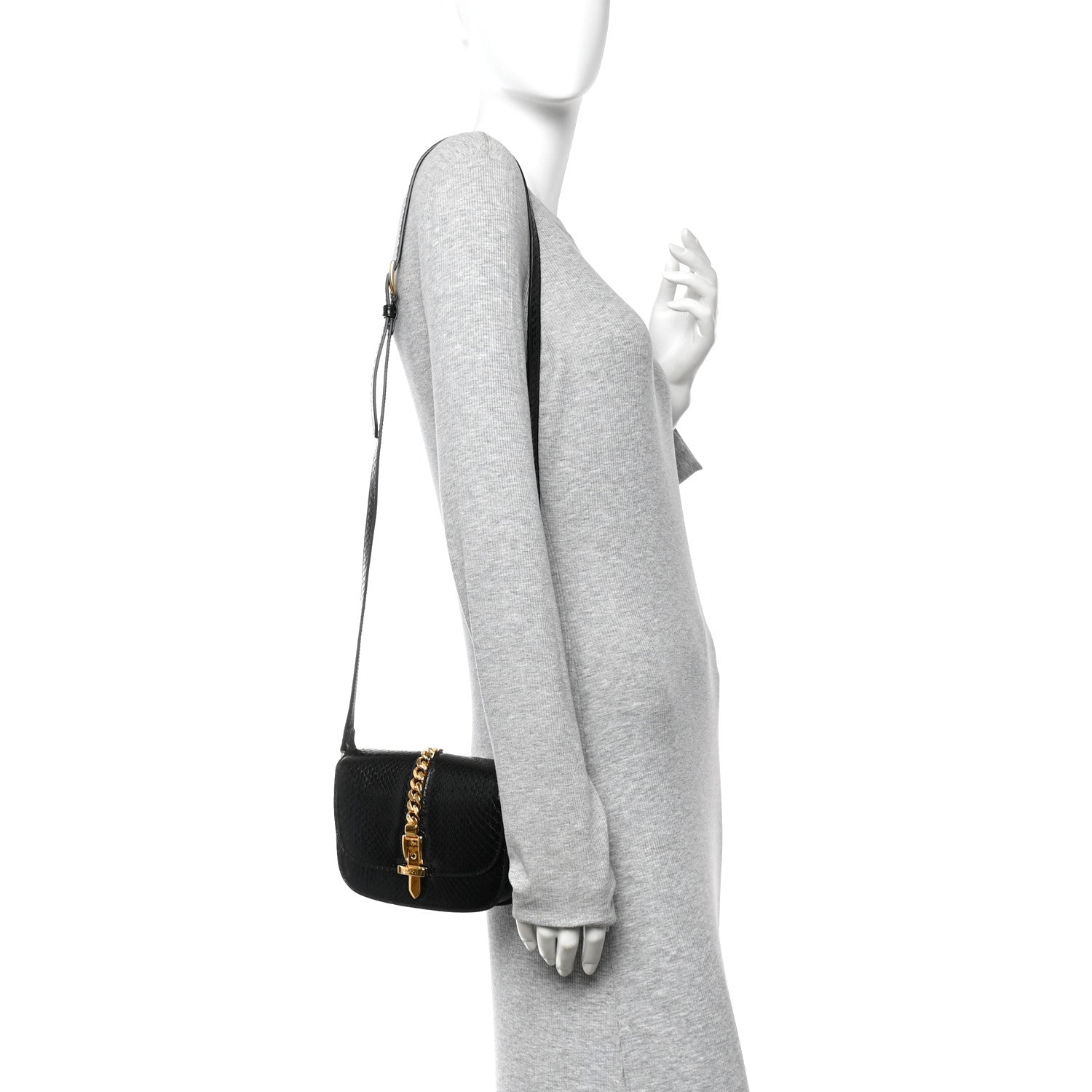 Gucci Snakeskin Mini Sylvie 1969 Messenger Bag Black 2 of 13