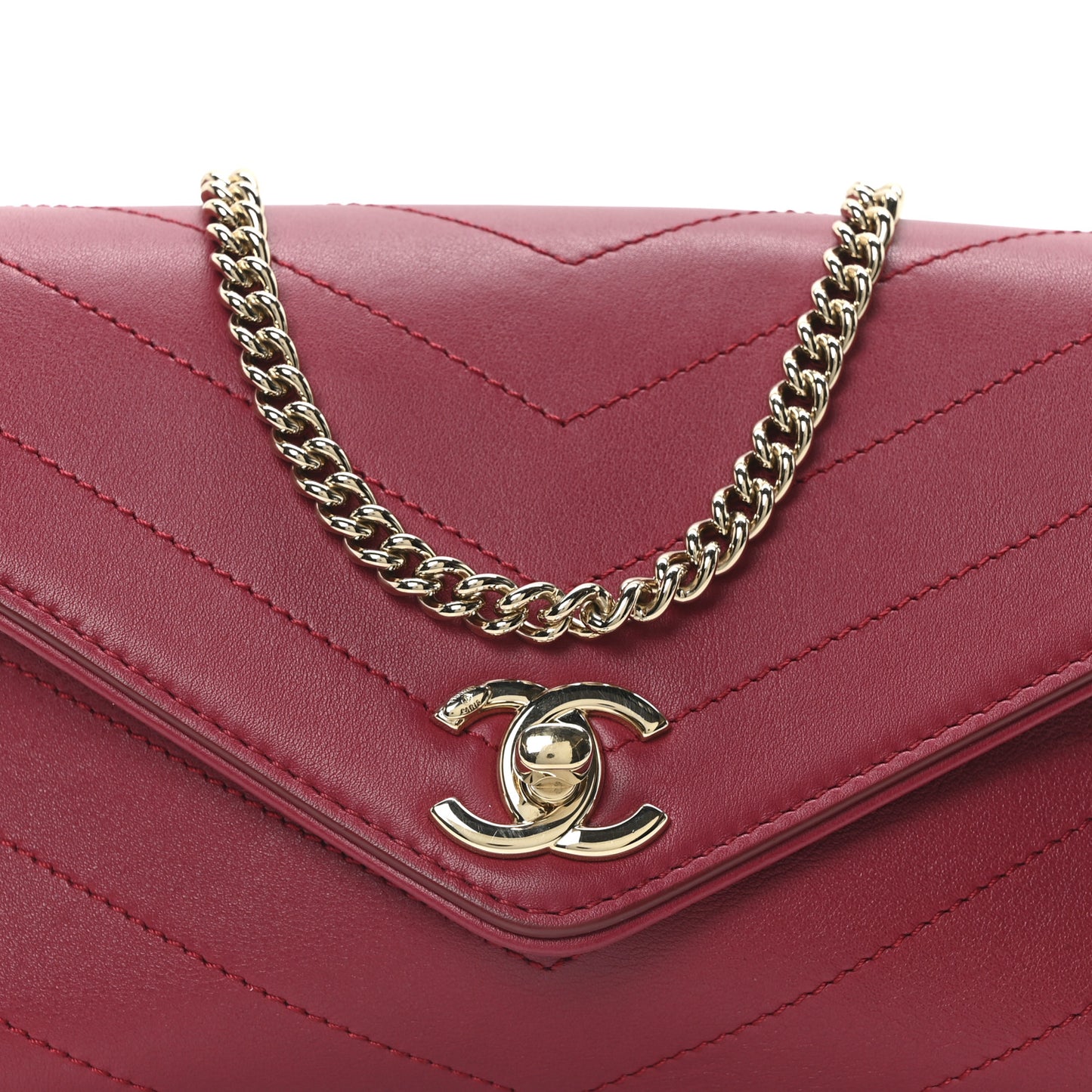 Calfskin Chevron Stitched Coco Waist Bag Red