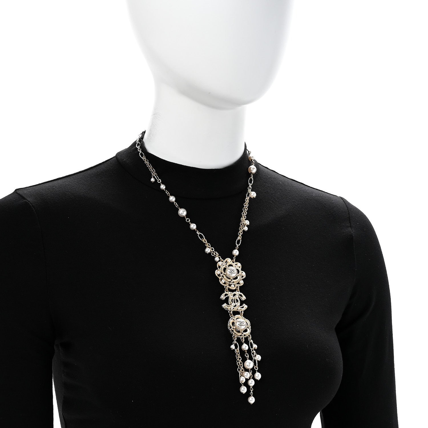 Chanel Pearl Crystal CC Camellia Choker Necklace Gold 2 of 6