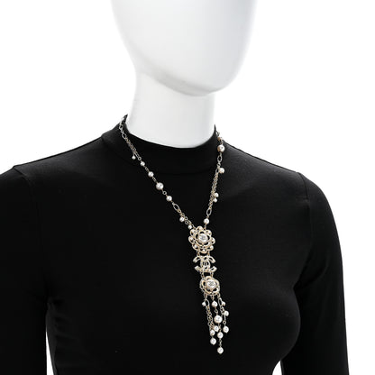 Chanel Pearl Crystal CC Camellia Choker Necklace Gold 2 of 6
