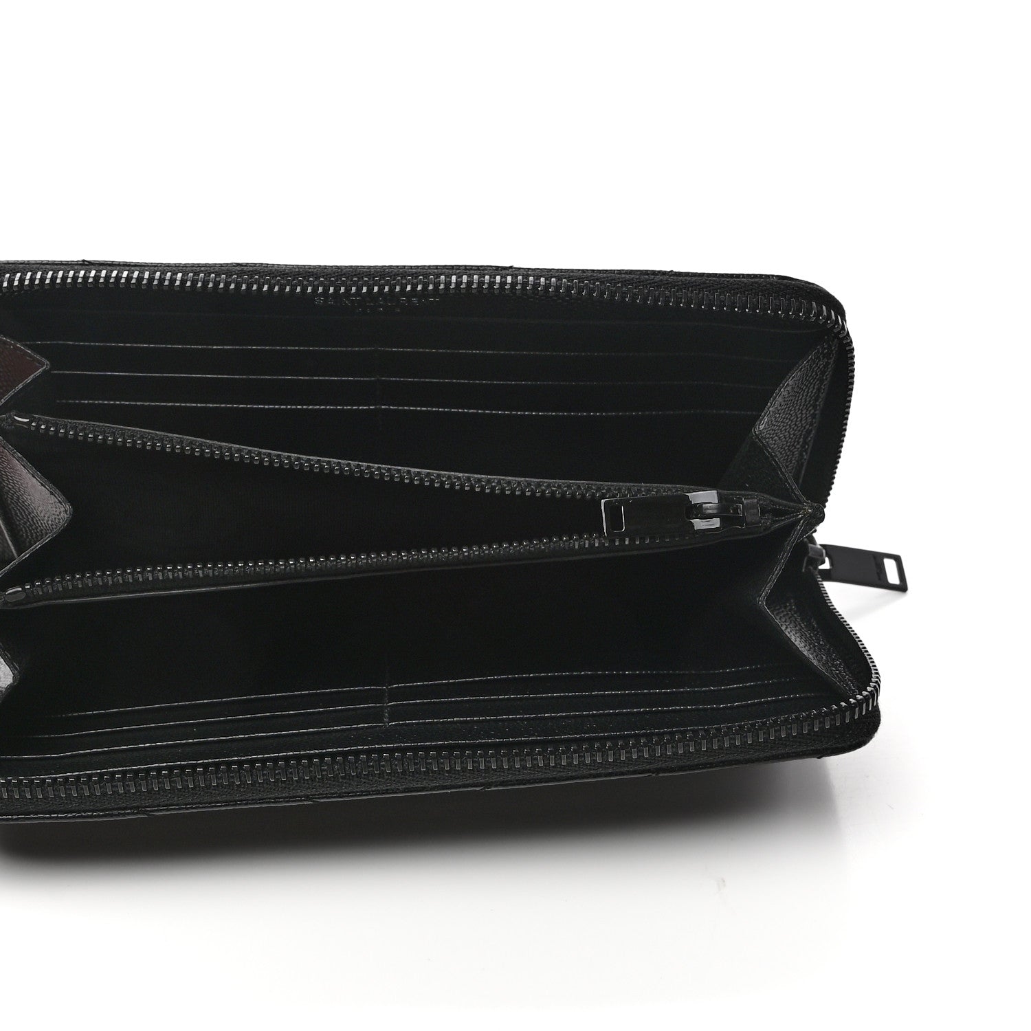 Saint Laurent Grain De Poudre Matelasse Chevron Monogram Zip Around Wallet Black 5 of 6