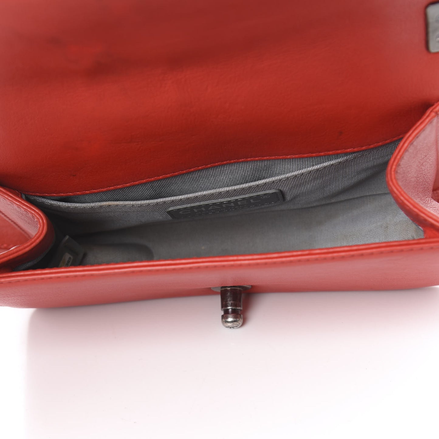 Calfskin Double Stitch Small Boy Flap Red