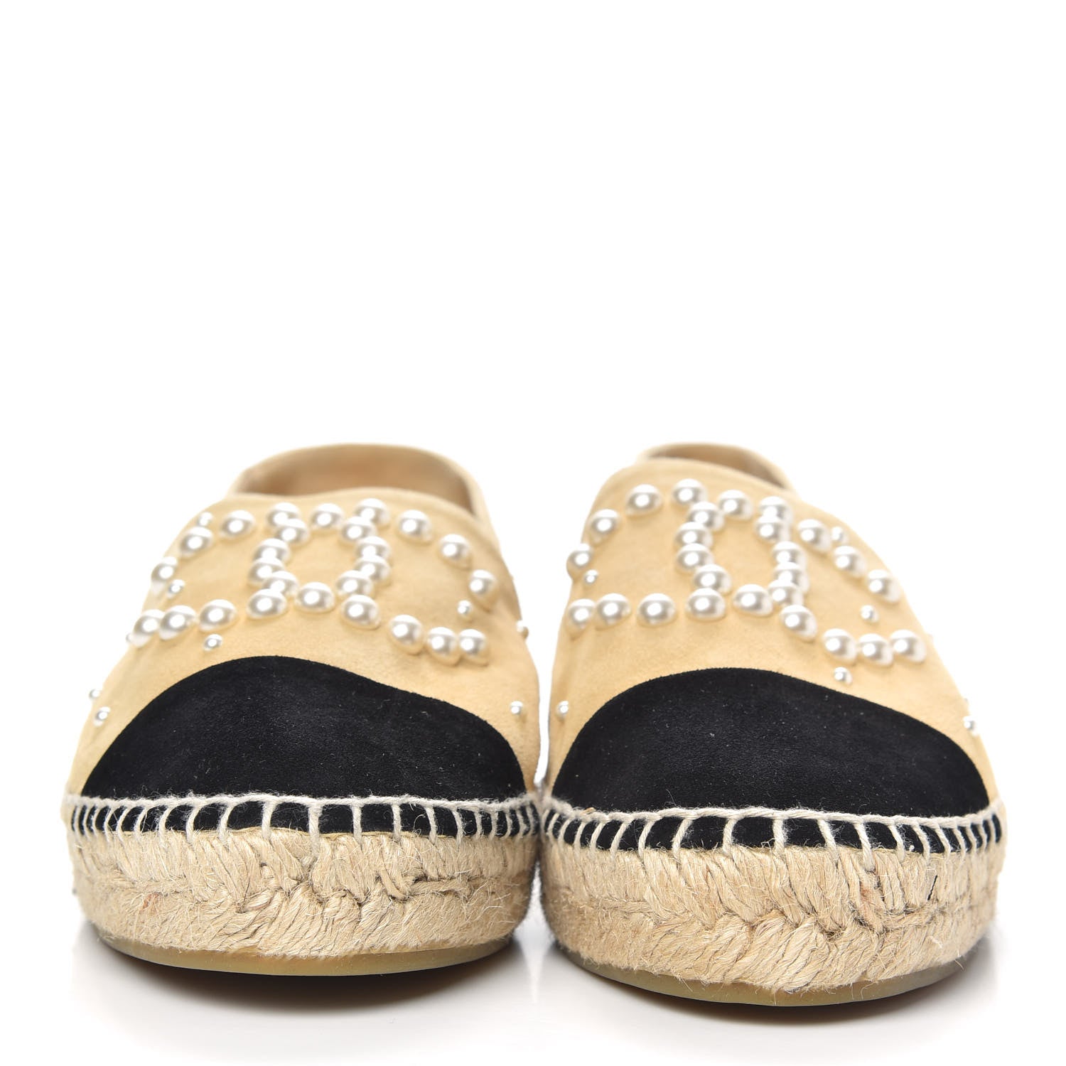Chanel Suede Pearl CC Espadrilles 39 Beige Black 2 of 9