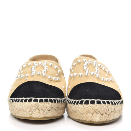 Chanel Suede Pearl CC Espadrilles 39 Beige Black 2 of 9