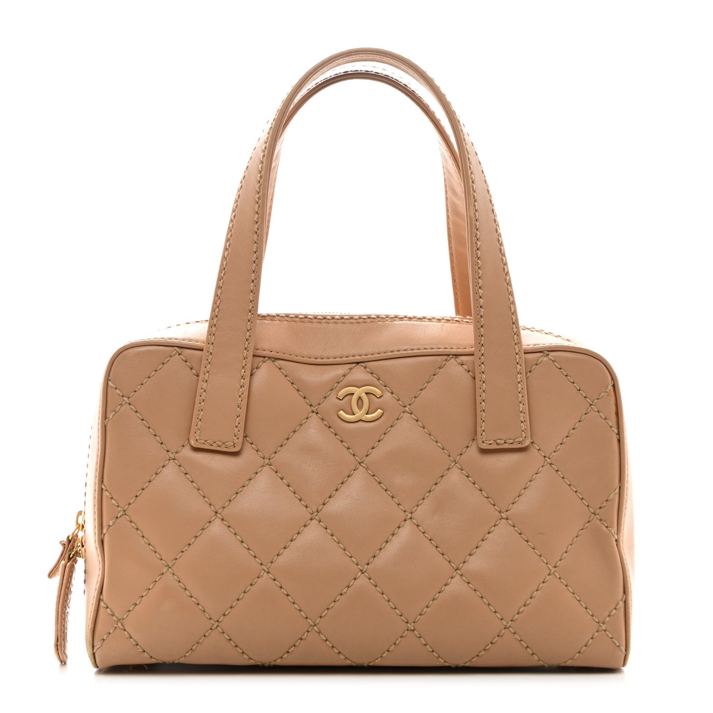 Calfskin Wild Stitch Top Handle Bag Beige