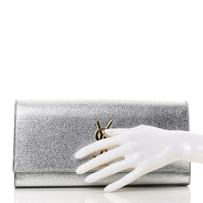 Saint Laurent Textured Metallic Calfskin Classic Monogram Cassandre Clutch Silver 2 of 10