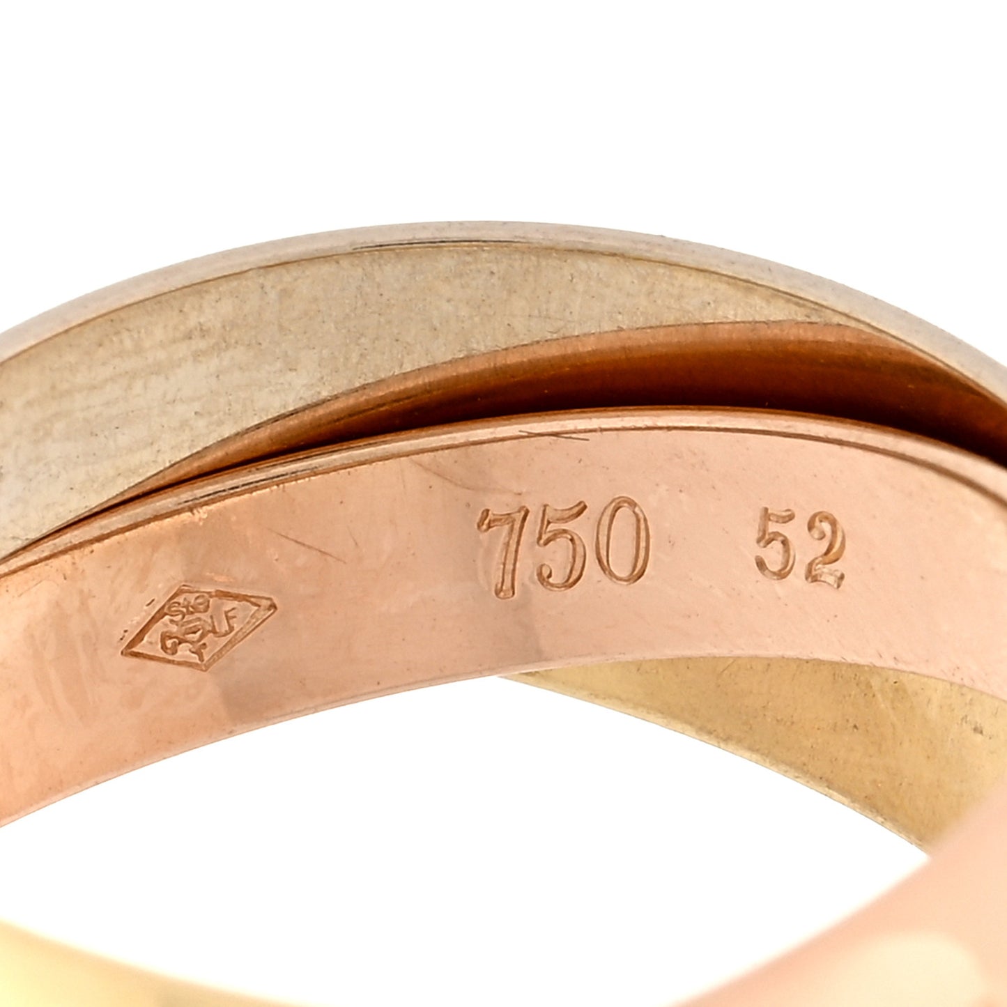 18K Pink Yellow White Gold Classic Les Must De Cartier Trinity Ring 52 6