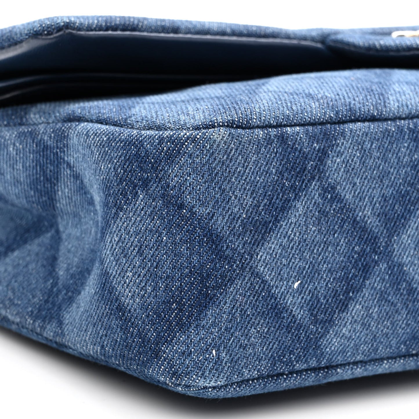 Printed Denim Quilted Medium Double Flap Dark Blue
