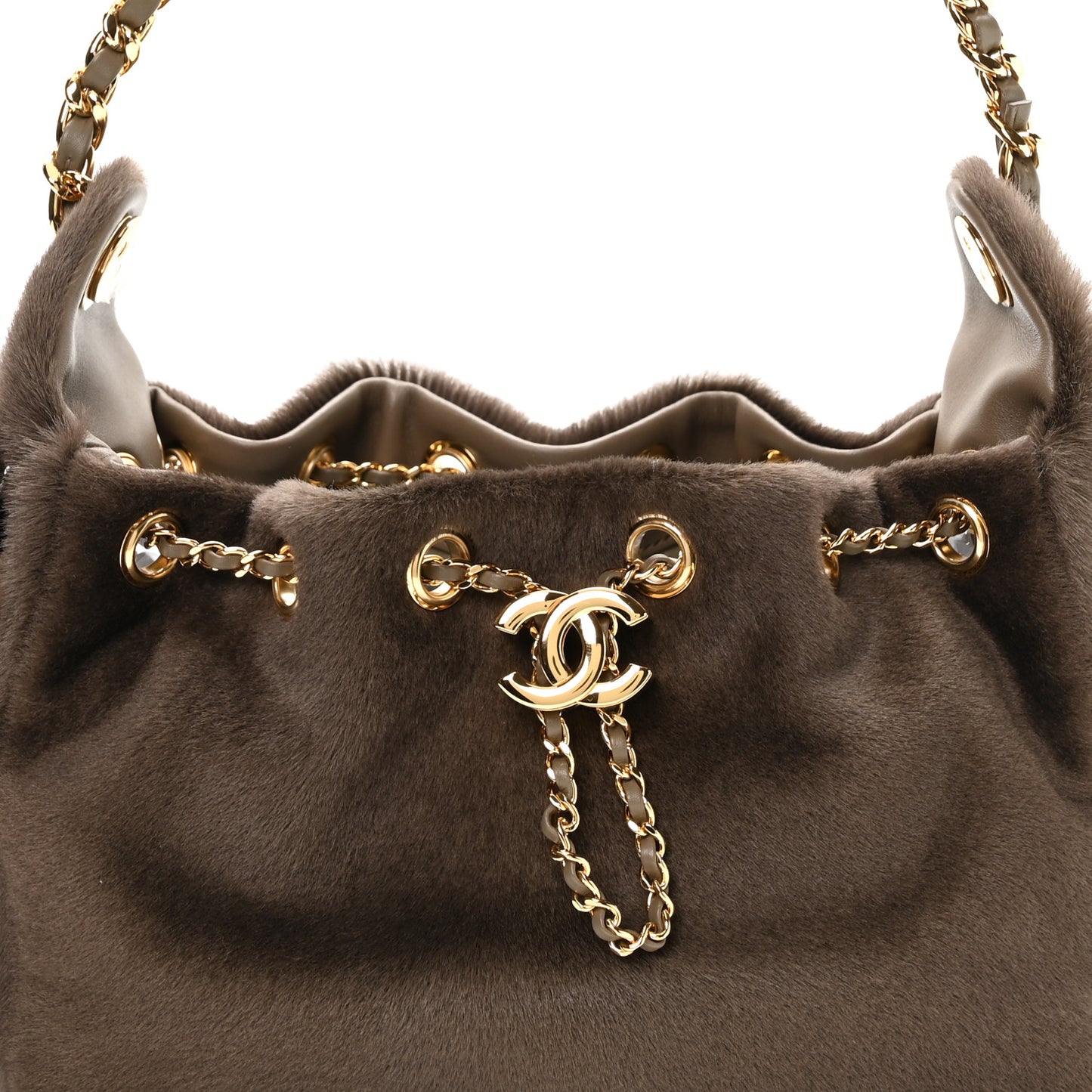 Pony Hair Mini Chanel 25 Handbag Dark Khaki