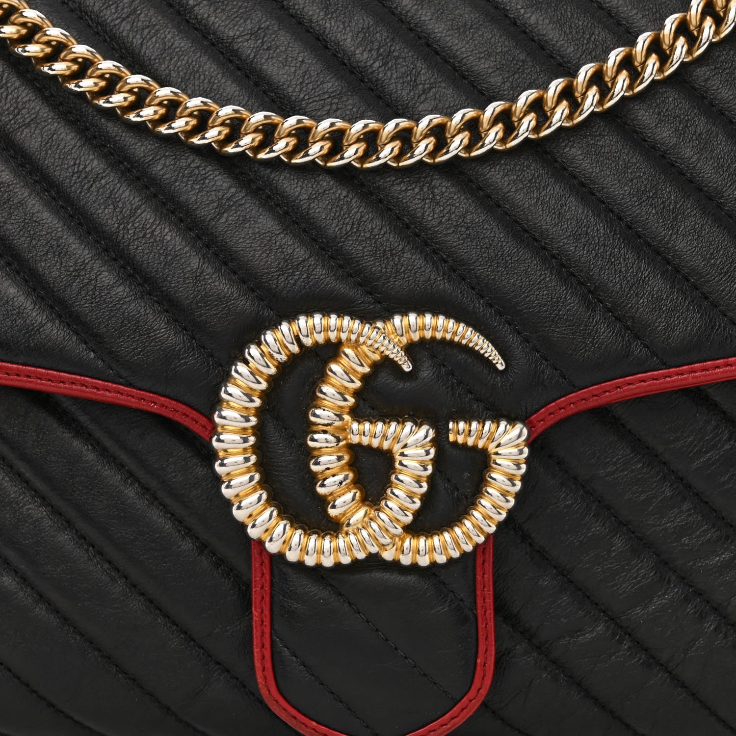 Gucci Vintage Effect Calfskin Matelasse Diagonal Large Torchon GG Marmont Shoulder Bag Black Romantic Cherry 9 of 12