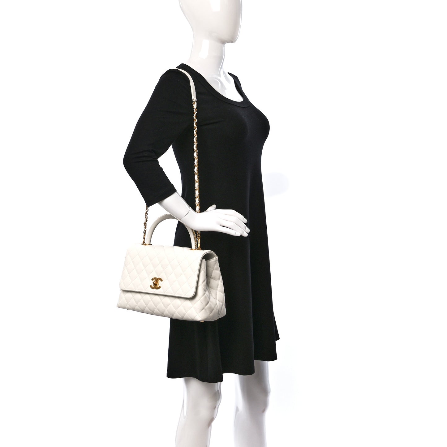 Caviar Quilted Small Chain Coco Handle Flap White