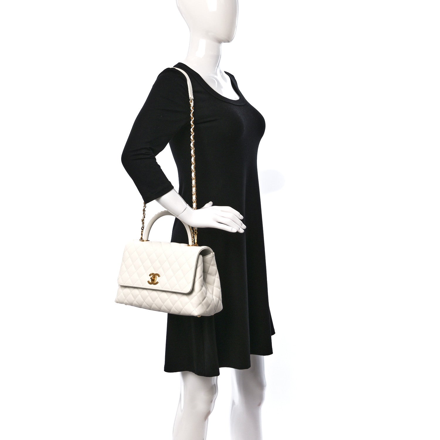 Chanel Caviar Quilted Small Chain Coco Handle Flap White 2 of 9