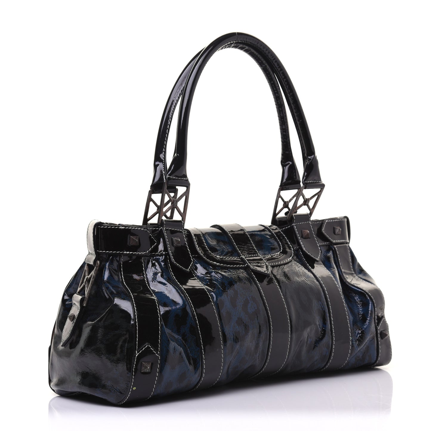 Patent Leopard Ironica Tote Blue