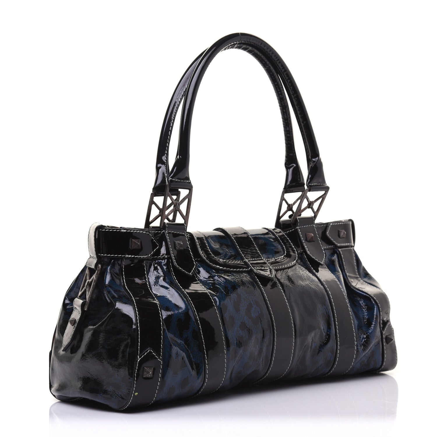 Christian Louboutin Patent Leopard Ironica Tote Blue 3 of 22