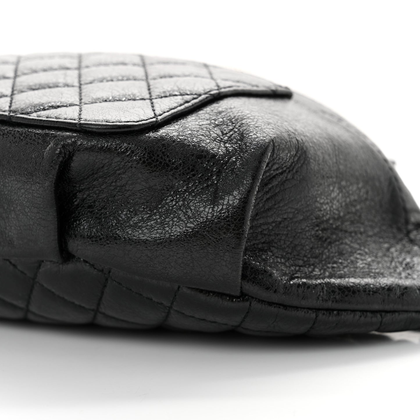 Crumpled Glazed Lambskin Quilted Waist Bag Fanny Pack Black