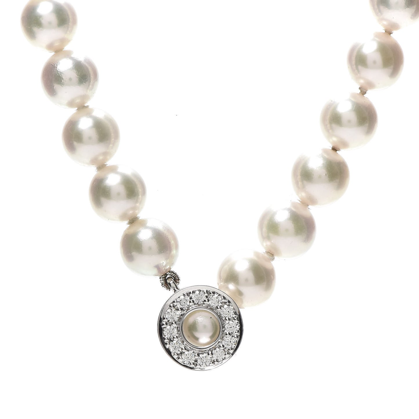 18K White Gold Diamond Akoya Pearl 7-7.5mm Lariat Strand Necklace