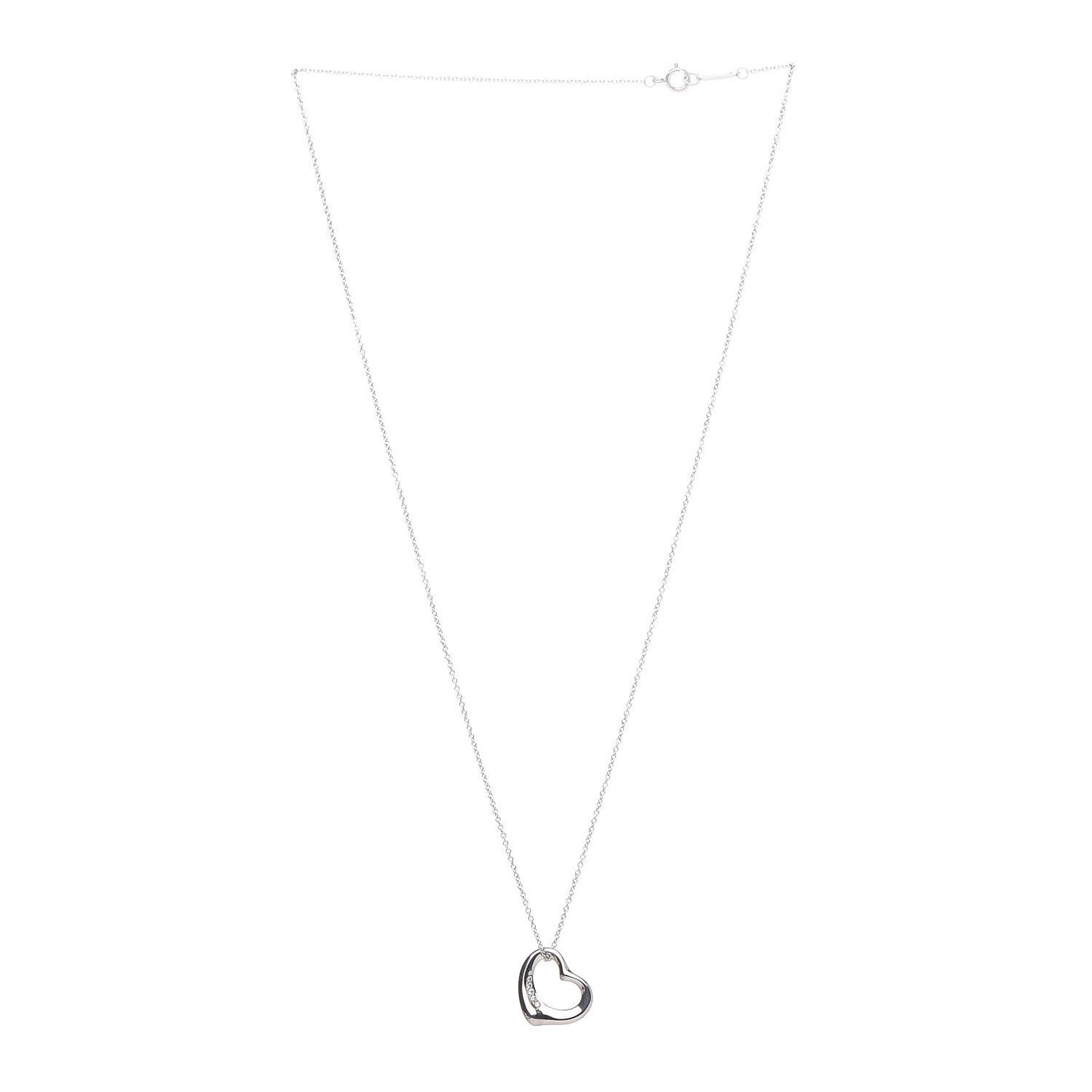 Platinum Diamond Elsa Peretti Open Heart Pendant Necklace