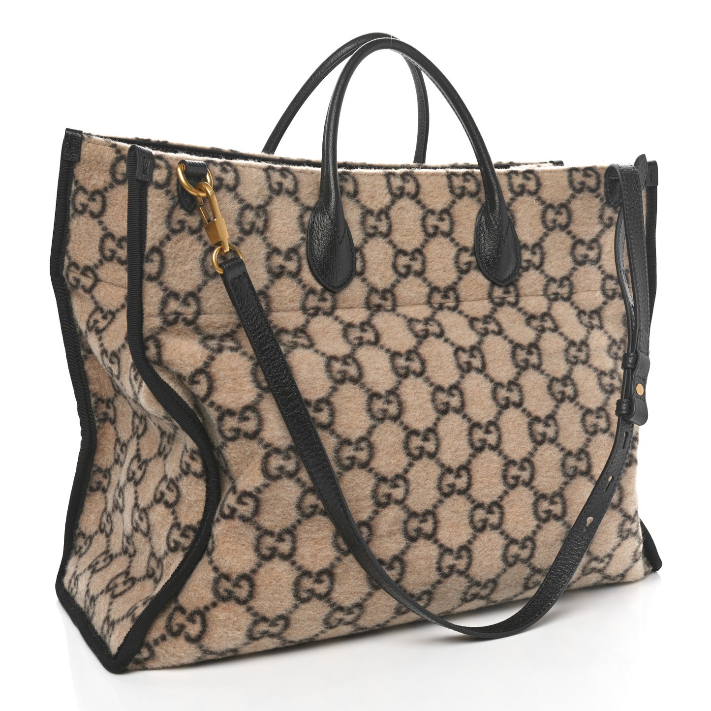 Covered Wool GG Monogram Large Tote Bag Beige Ebony