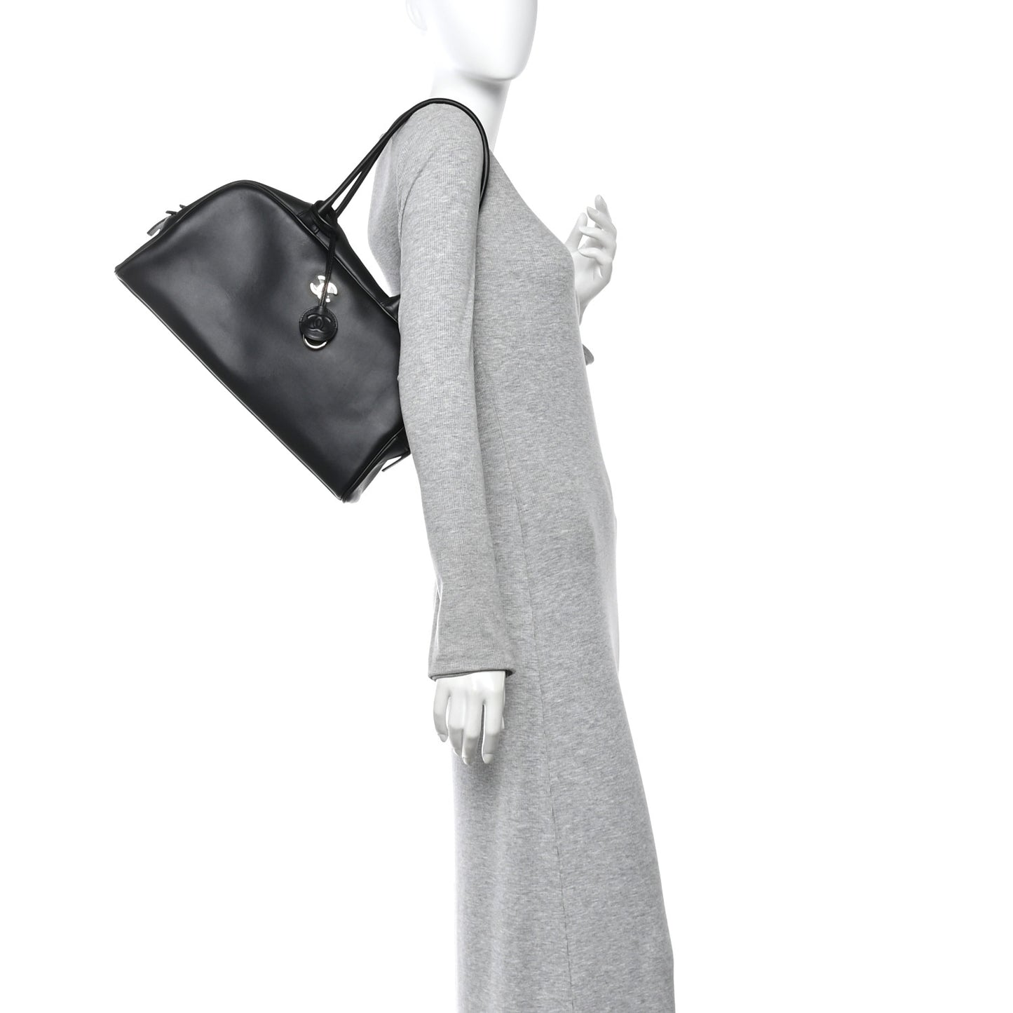 Calfskin Large Perfect Bowling Bag Black