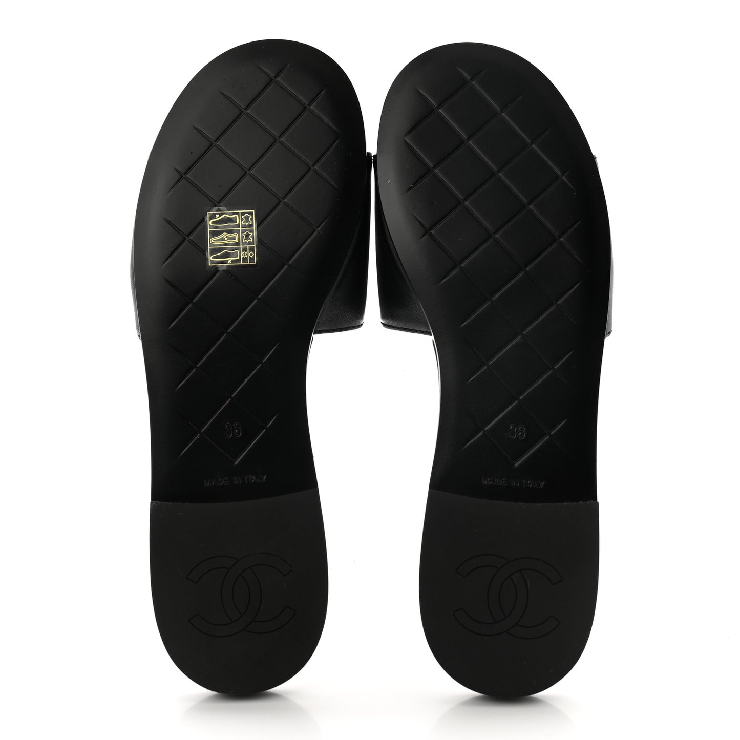 Lambskin Quilted Turnlock Flat Mules 38 Black