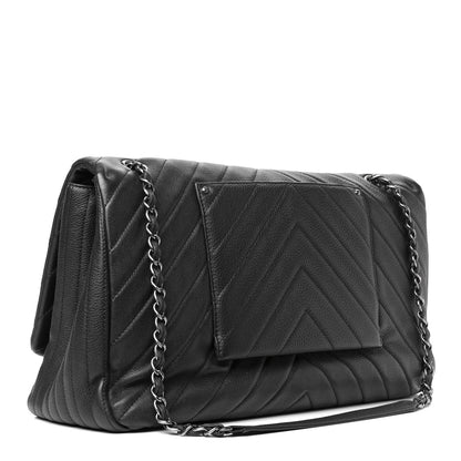 Chanel Calfskin Chevron Quilted XXL Travel Flap Bag Black 2 of 7