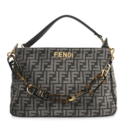 Fendi Chenille Vitello Seta Plexiglass FF Fendi O'Lock Zipper Anthracite Asfalto 1 of 10