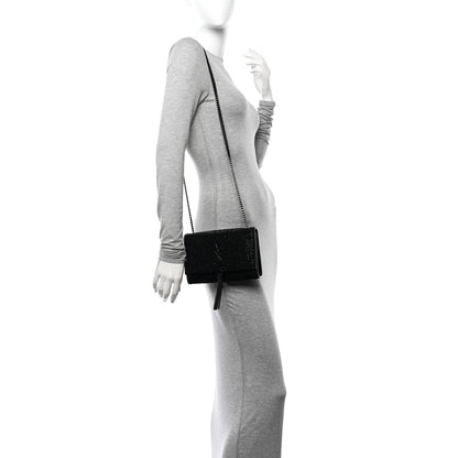 Saint Laurent Calfskin Crystal Studded Small Classic Monogram Kate Tassel Satchel Black 2 of 10