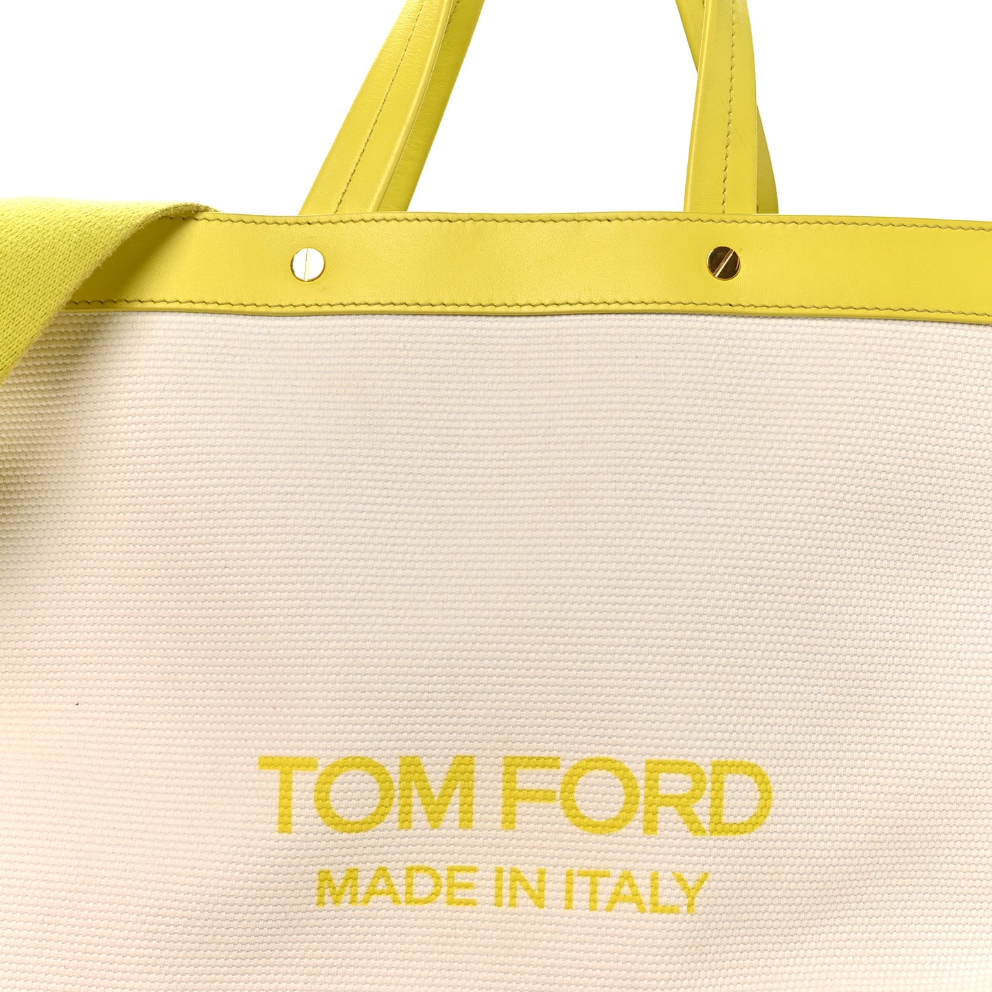 Canvas Calfskin Mini Logo Tote White Yellow